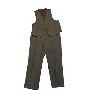 Ralph Lauren Olive Green 3 Pc Suit 100% Wool 48R 42 Pants 28 Inseam